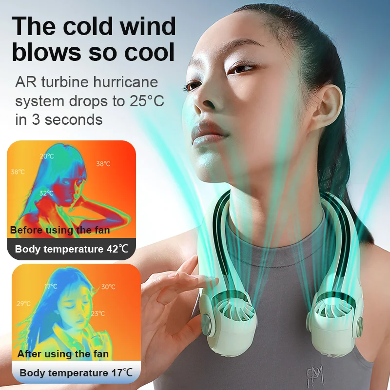 Xiaomi 8000mAh Wearable Neck Fan Portable Air Conditioner USB Rechargeable High Power Bladeless Turbine Fan Suitable for Outdoor 5