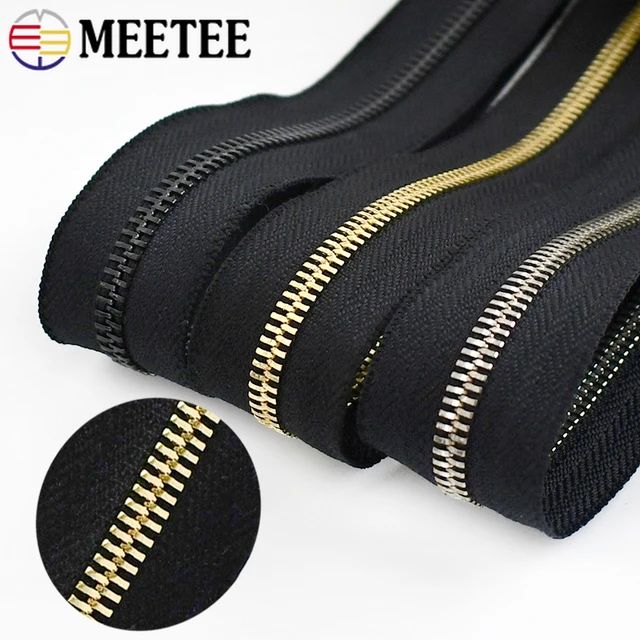 1/2Meters 3# Metal Zippers Roll with Slider Gold Teeth Zip Tape for