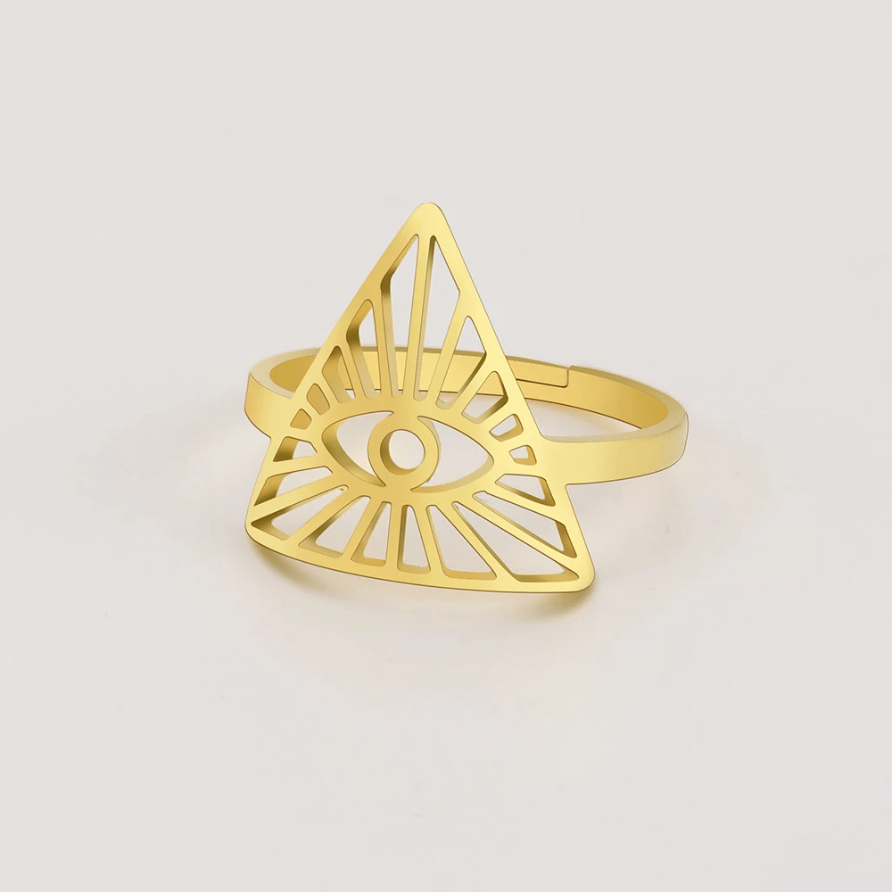 Dawapara alle sehenden Augenring verstellbare Ehering Pyramide Dreieck Auge der Vorsehung Edelstahl Paar Schmuck – Detail 12