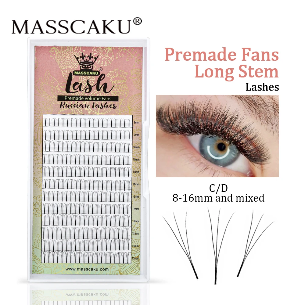 

MASSCAKU Premade Volume Wide Fans Eyelashes Long Stem Russian Volume Professional Eyelash Extensions False Individual Makeup