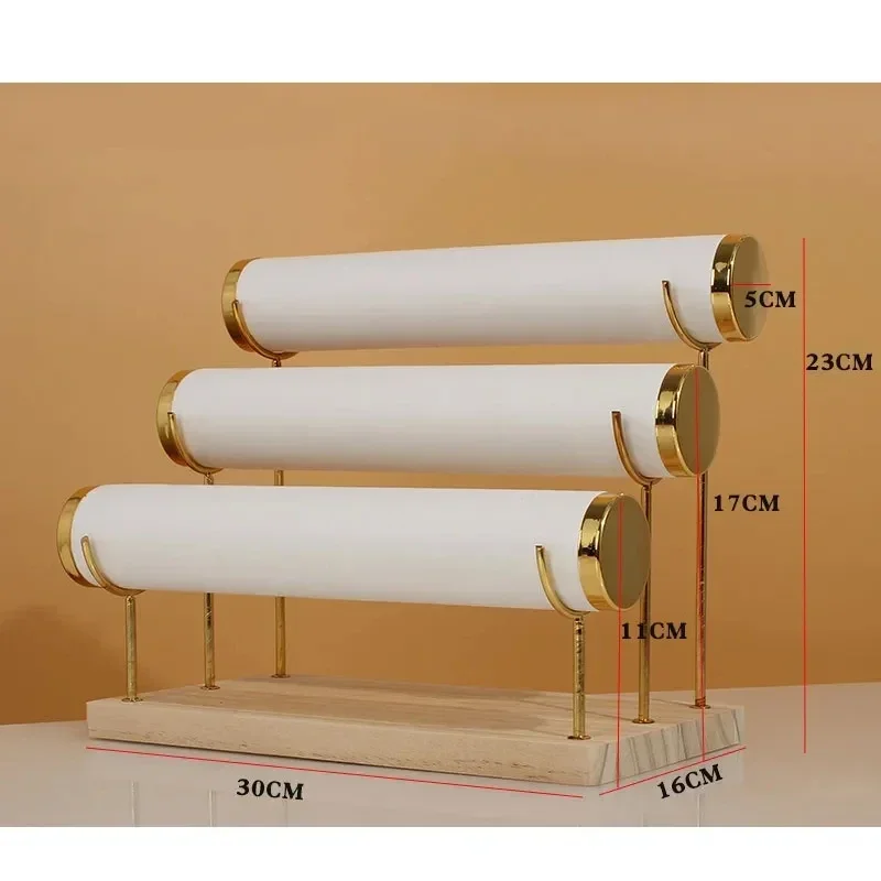 Espositore per gioielli in velluto a 3 strati espositore per catena per orologi espositore per Base in legno per organizzatore per fascia per collana con braccialetto