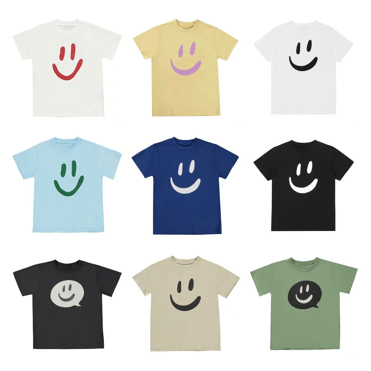 

New 24MOLO Summer Children's Cotton Smiling Face T-shirt Comfortable Sweat-absorbing Casual Boys and Girls Top