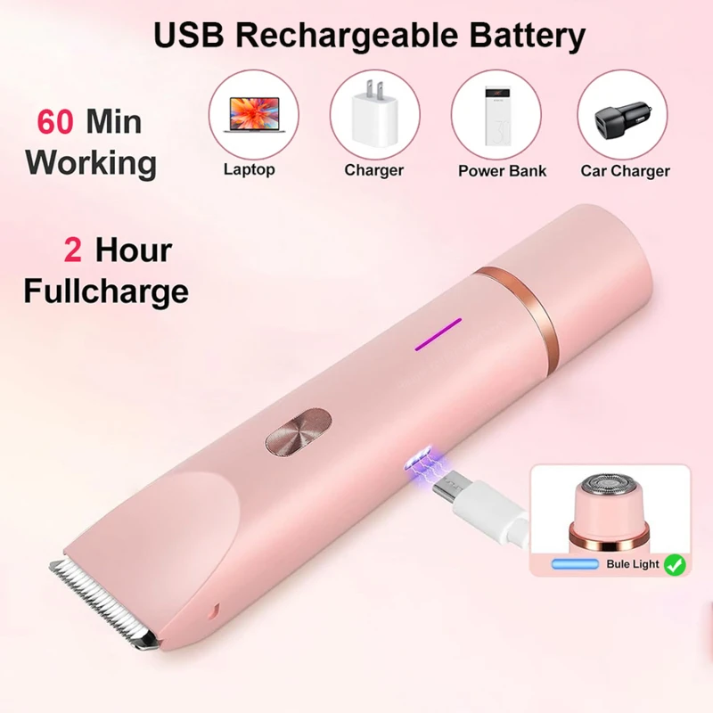 Electric Shaver 1PC Dual Head Hair Trimmer Women Rechargeable Wet Dry Painless Shaer Machine Hair Remoer For Body Private Areas