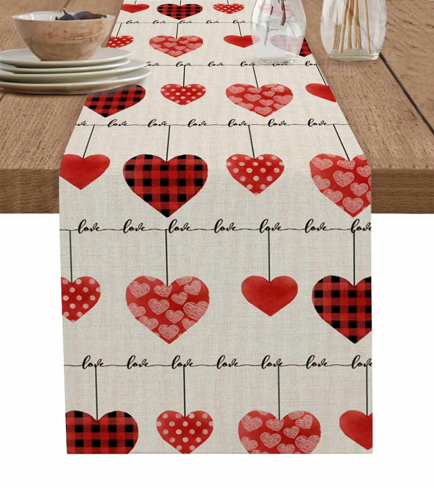 

Valentine'S Day Hearts Watercolor Table Runner Luxury Wedding Decor Table Runner Home Dining Holiday Decor Tablecloth