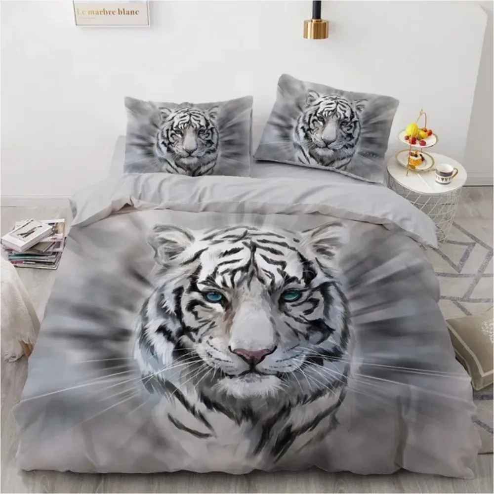 

3D Animal Tigers Bedding Set 2/3PCS Soft Microfiber Queen King Twin Size Duvet Cover Set with Pillowcases Teens Boys Bed Linen