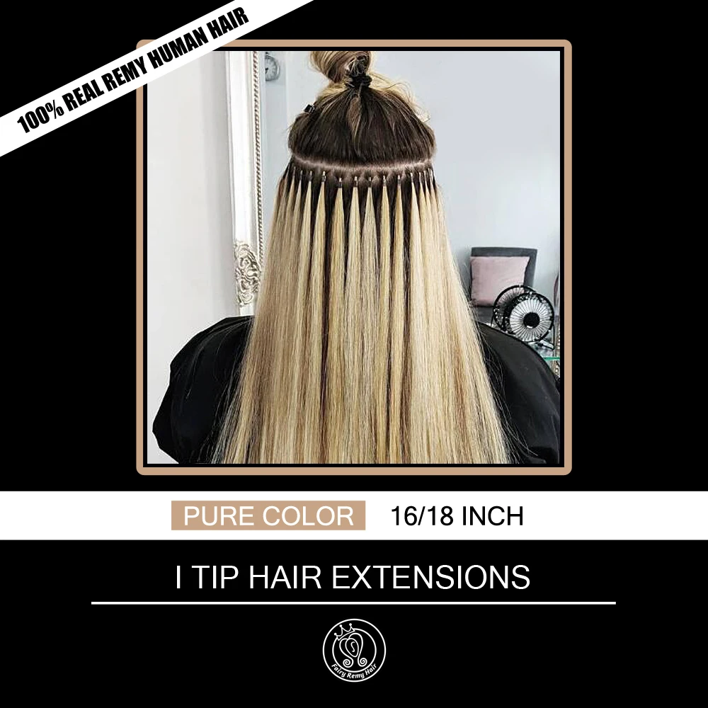 Micro Ring I Tip Remy Human Hair Pre Bonded Stick Tip Extensions Pure Color 16-18 Inch 0.8g 1g Per Strand Fairy Remy Hair