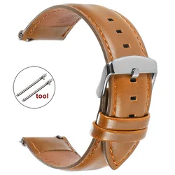 Vintage Genuine Leather Watch Strap - Premium Cowhide Quick Release Wristband - 22mm (Brown)