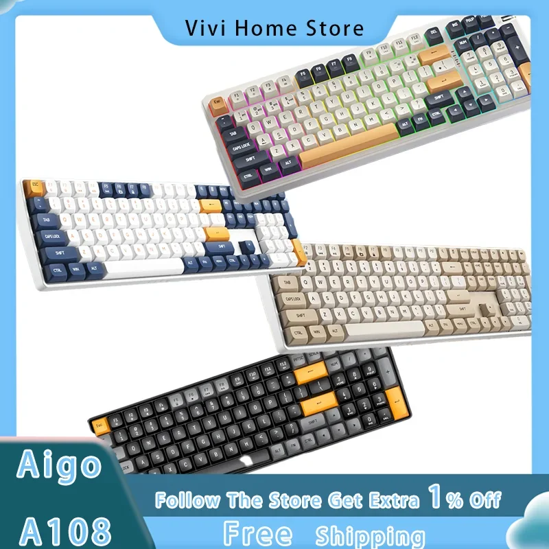 Aigo A108 Mechanical Keyboard Dual-Mode Wireless 2.4G USB Wired Type-C110 Key Hot Swappable Gaming And Office Universal Keyboard