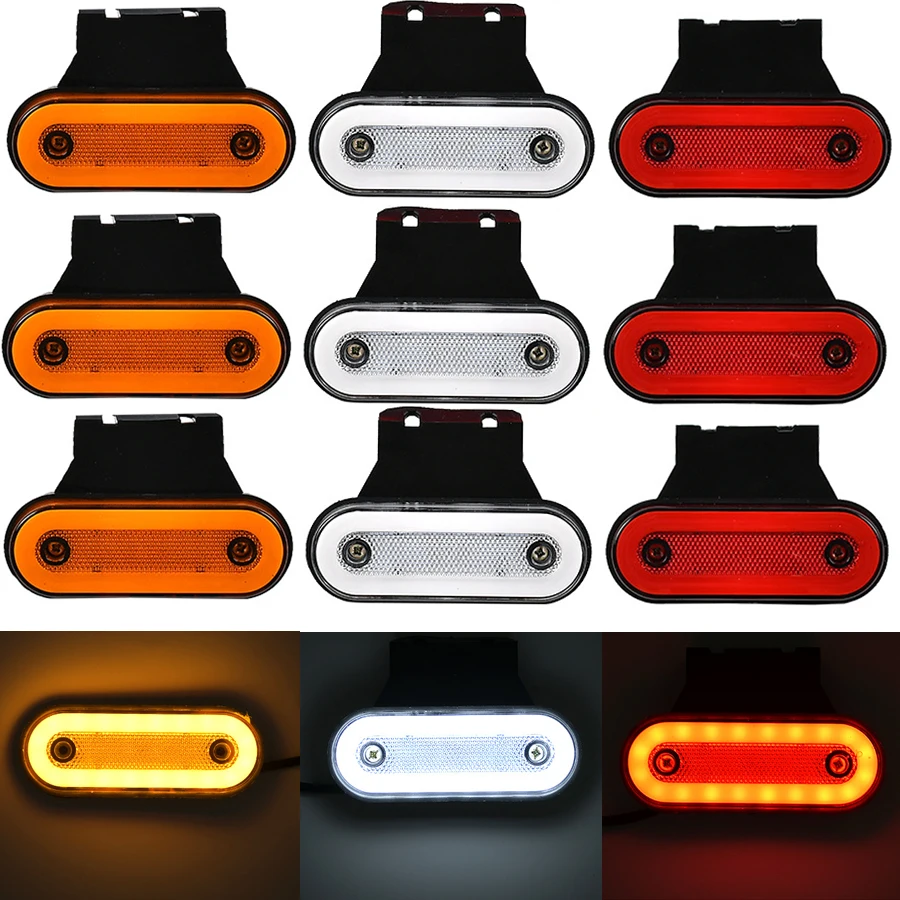 

10pcs 12V 24V Led Side Marker Light with Bracket Truck Clearance Lamp Tail Light Trailer Tractor Lorry Warning Parking Lamp