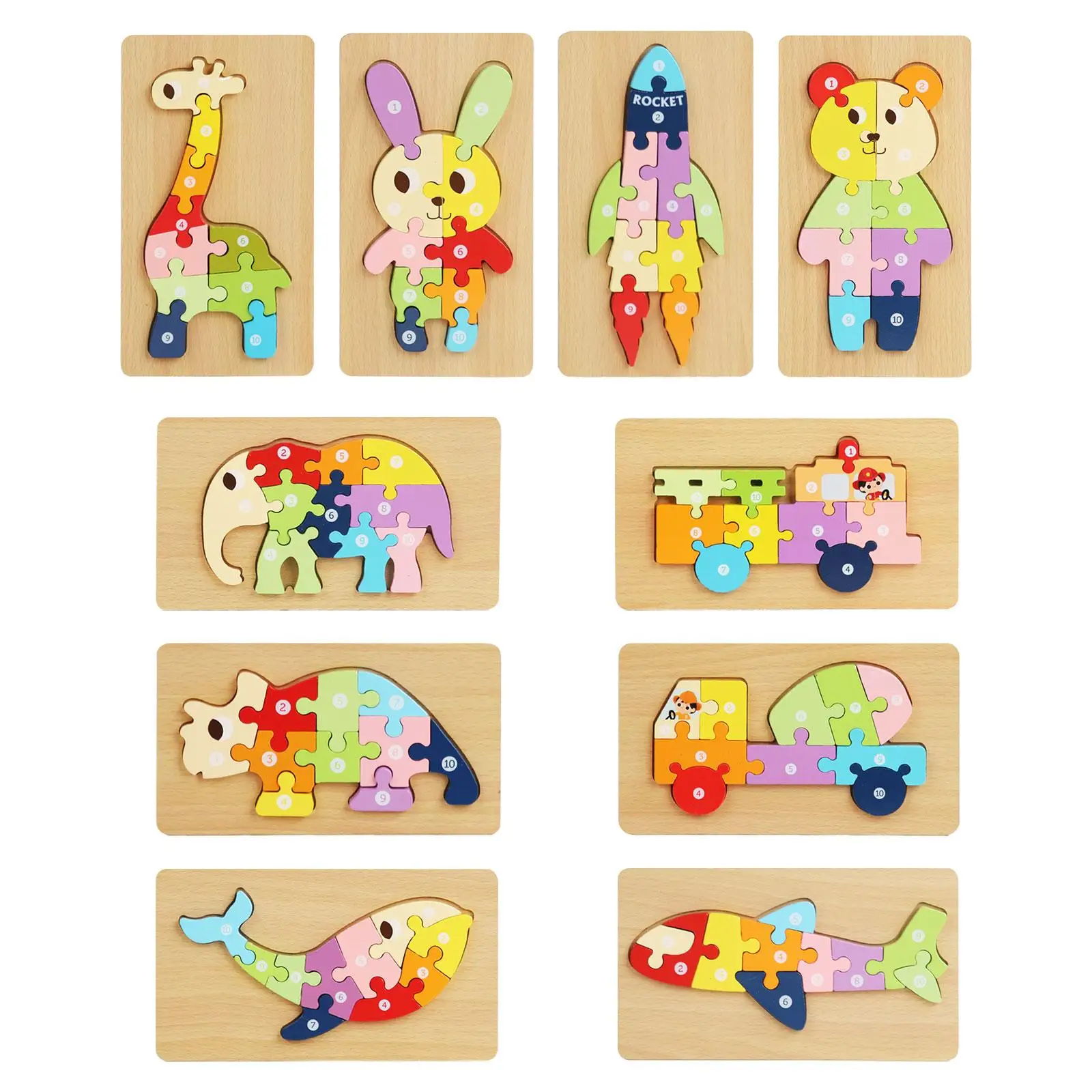 Jigsaw Wooden Puzzle, Travel Toy, Educational Early Development for Kids 1 2 3 4 5 6