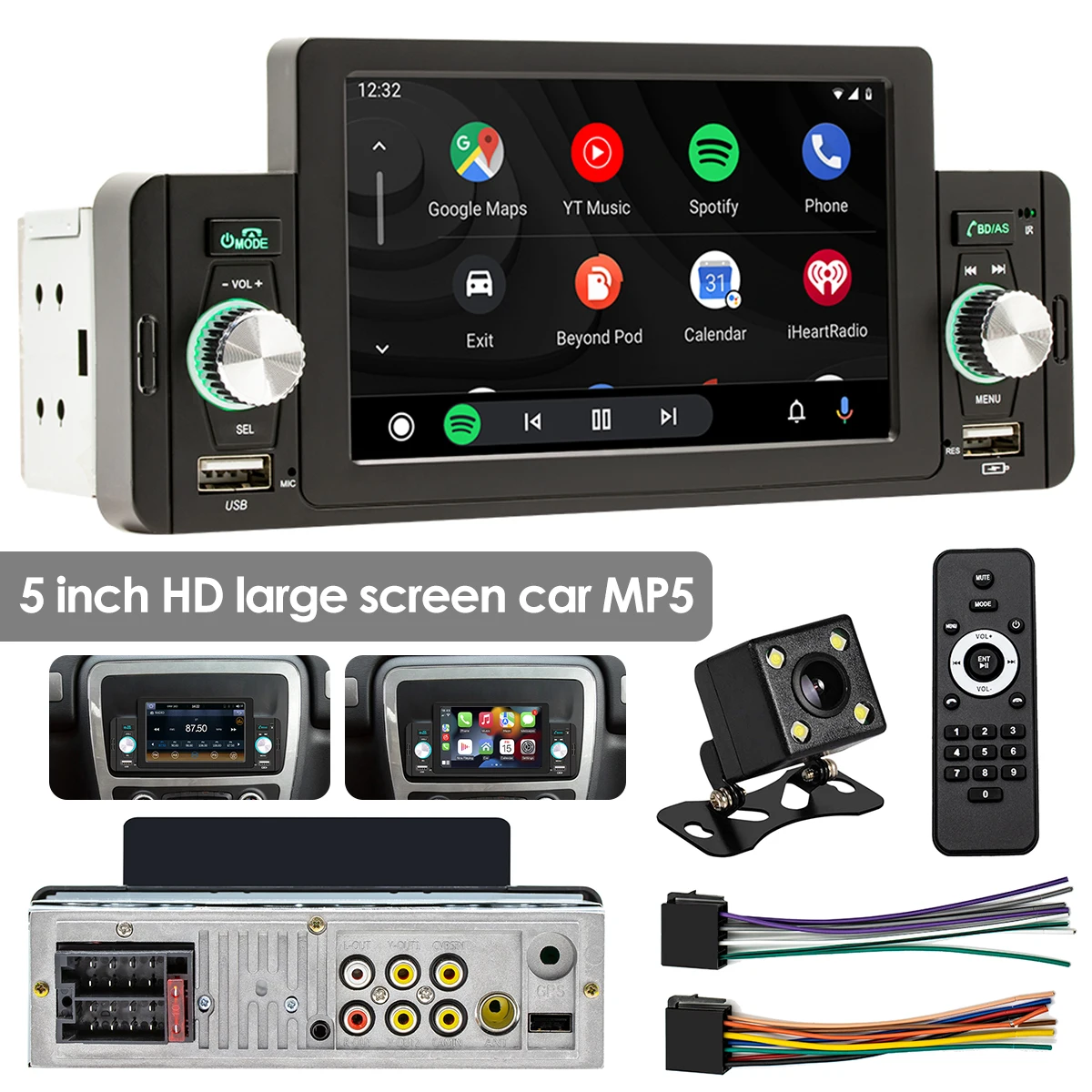 

1 Din 5in CarPlay Radio Auto Multimedia Player Multifunctional MP5 Player Smart USB Charging Portable FM Receiver for Car Auto