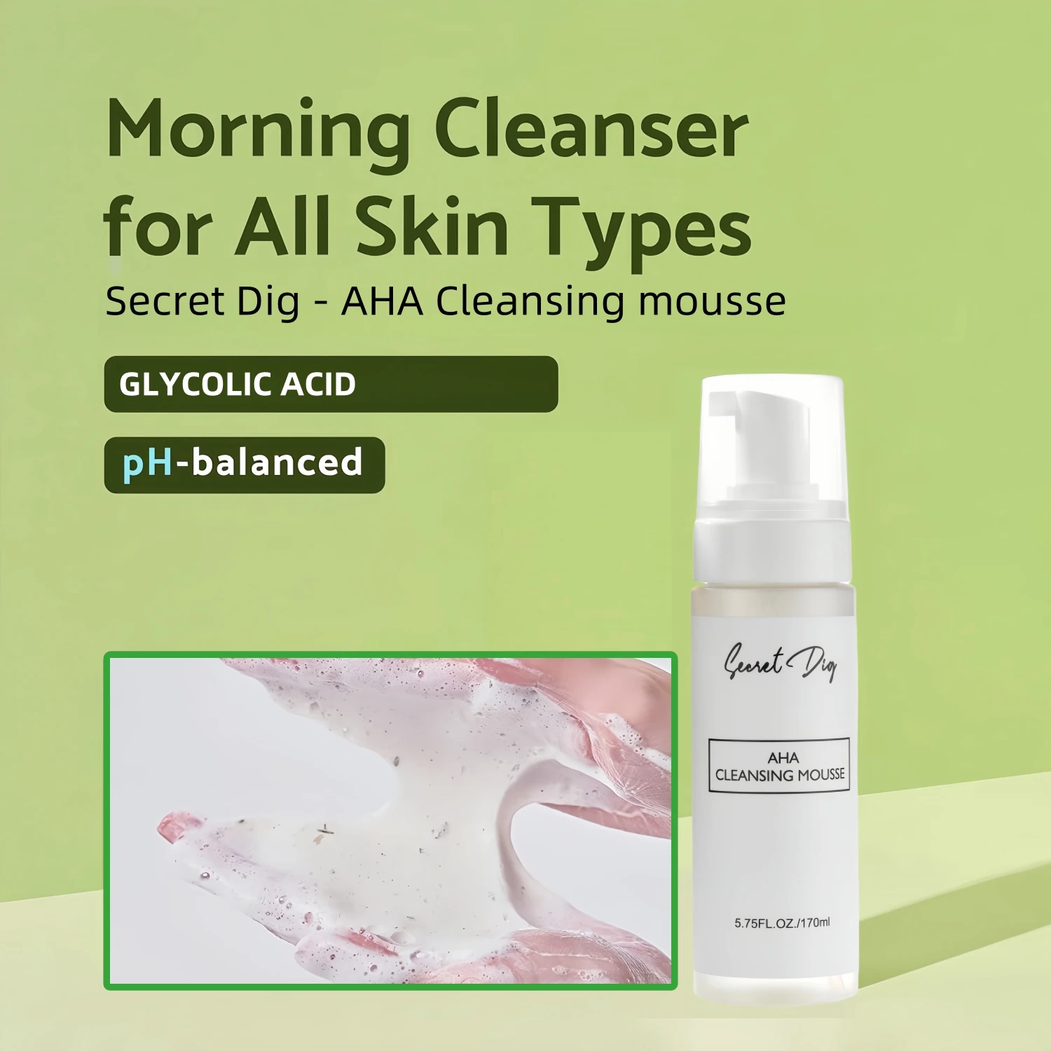 AHA Deep Cleansing Foam, Facial Cleanser, for Double Cleansing, AHA, Hyaluronic Acid, Glycerin, Face Wash, Blackhead Remover 2