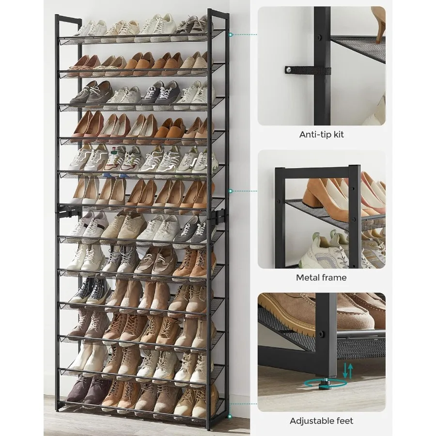 Shoe Rack 12Tier Shoe Organizer Metal Shoe Storage for Garage Entryway Set of 2 6Tier Stackable Shoe Shelf with Adjustable Flat