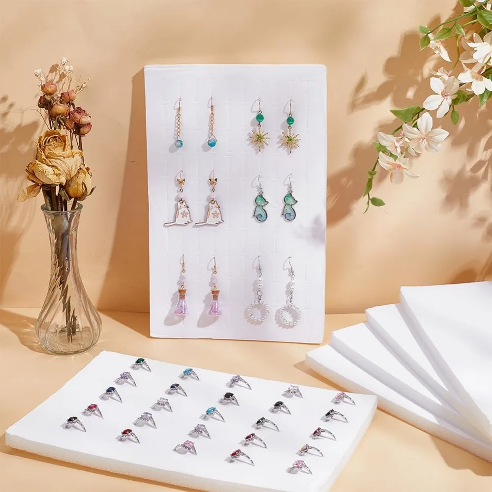 6pcs Velvet Jewelry Ring Display Foam Pad Insert 100 Slots White Regular Tray Home Storage Retail Show Exhibition 7.1x11.1x0.4''