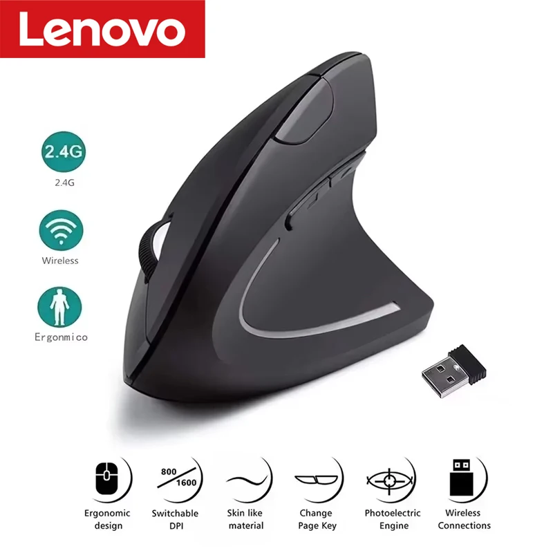 Ergonomic Wireless & Bluetooth Vertical Mouse with Adjustable DPI and Mute Functionality