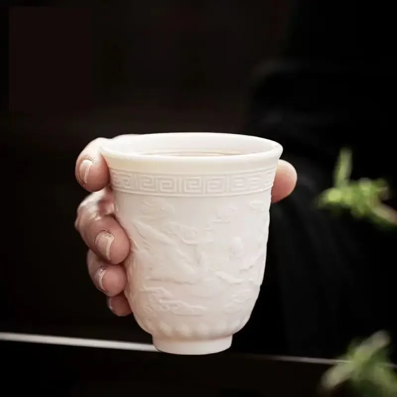 Boutique Ceramic Teacup Meditation Cup Handmade Three-dimensional Relief Tea Bowl Chinese Tea Set Accessories Master Cup