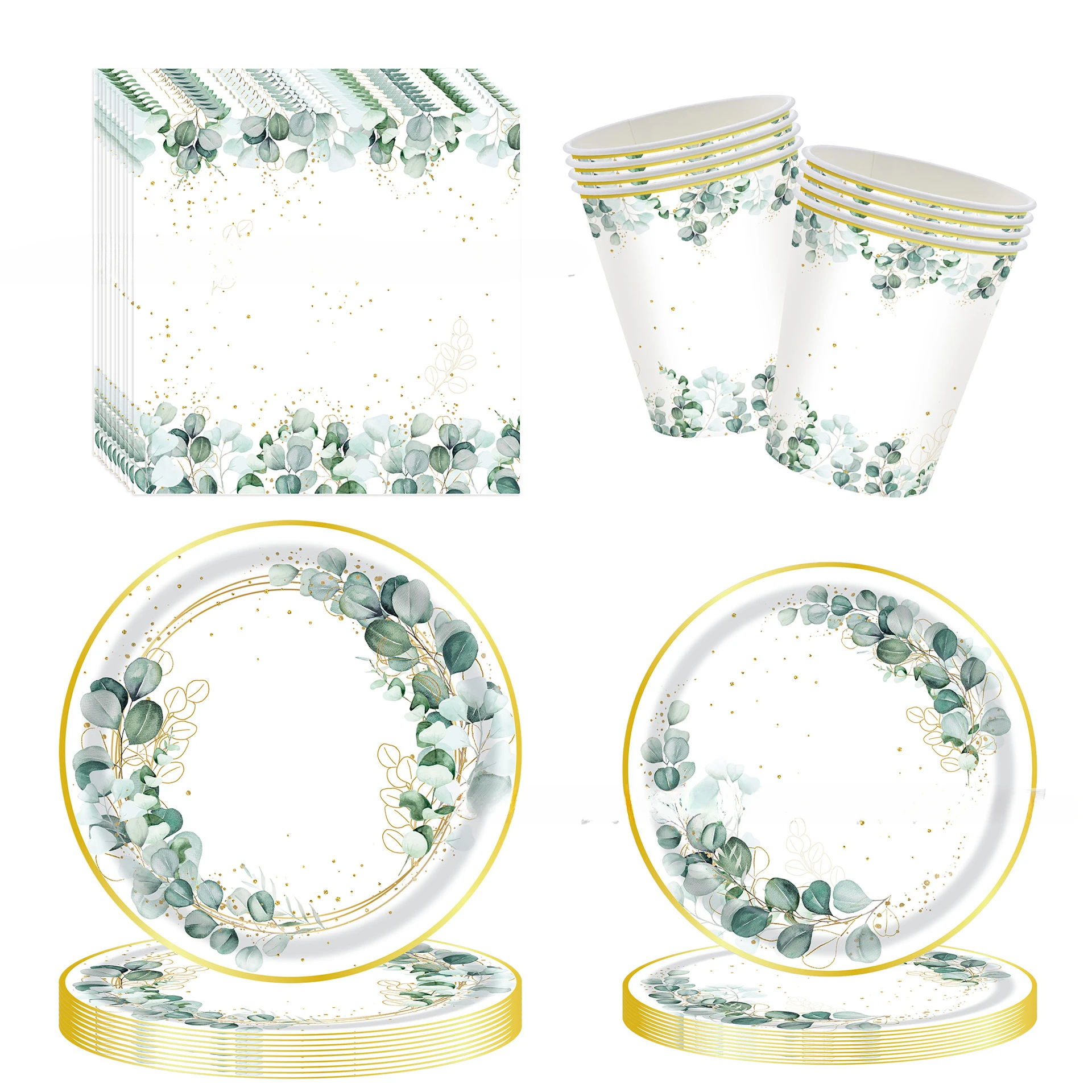 20pcs Disposable Tableware Such As Green Ink Party Sage