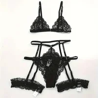 Toucheart 3 pièces ensemble vêtements de nuit costume Lingerie Sexy femmes mince Transparent dentelle soutien-gorge ensemble voir à travers femme sous-vêtements érotiques nouveau 5