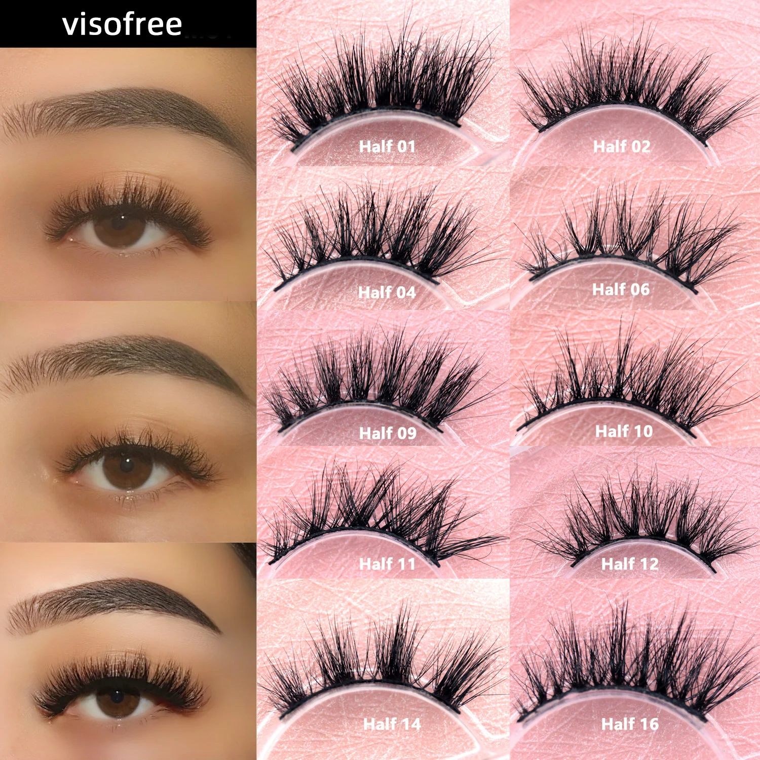 2/5 Pairs/pack Visofree Half Lashes Cat Eye Natural Half False Eyelash Makeup 3d Mink Lashes