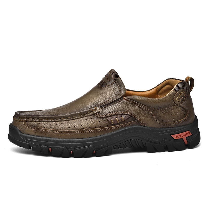 Men's Leather Outdoor Loafers Handmade Dad Shoes Breathable