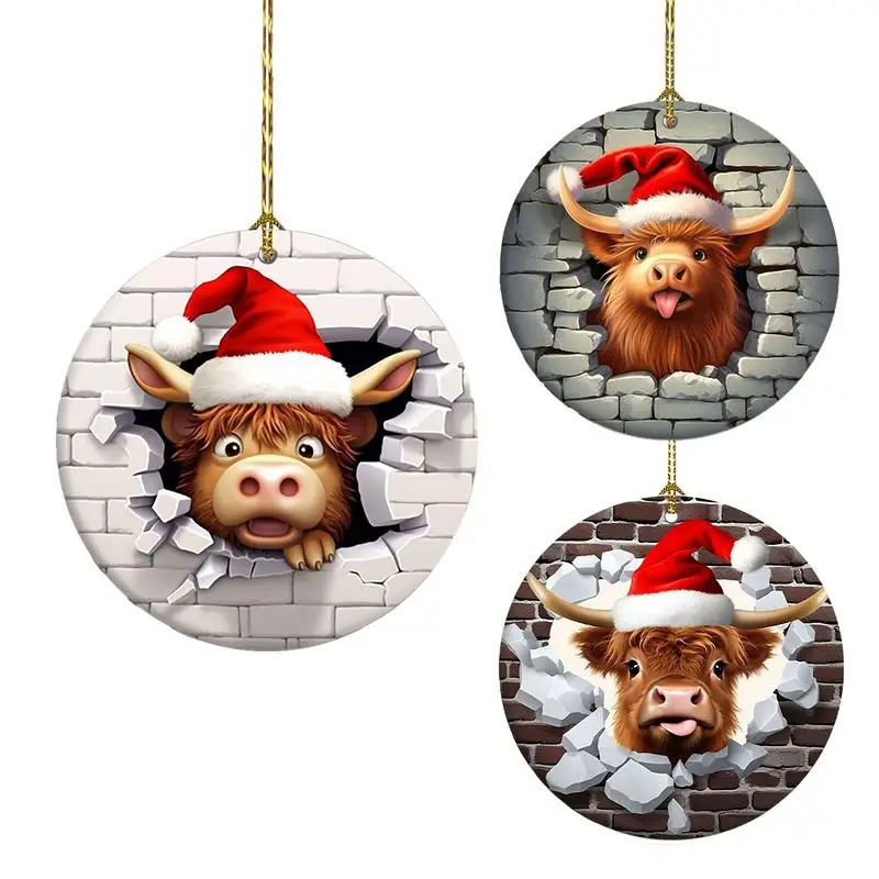 

2D Acrylic Christmas Tree Hangable Pendant Multifunctional Flexible Farmhouse Christmas Cow Decor For Car Home tree Decoration