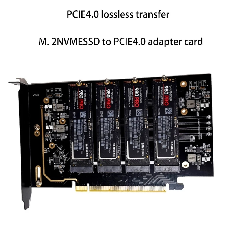 PCI Express 4.0 x16 to 4 Port M.2 NVME SSD Adapter Raid Card VROC Riser Card Support 2230 2242 2260 2280 M.2 NVME SSD