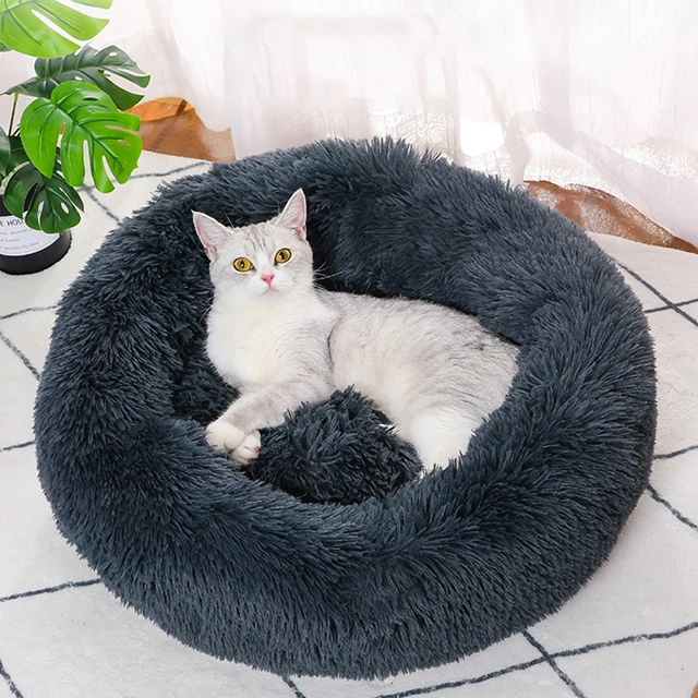 40-60cm Round Pet Bed for Large Dog Bed Super Soft Cat Bed Long Plush Dogs Basket Cushion Cat Bed Cat Mat Animals Sleeping Sofa 2