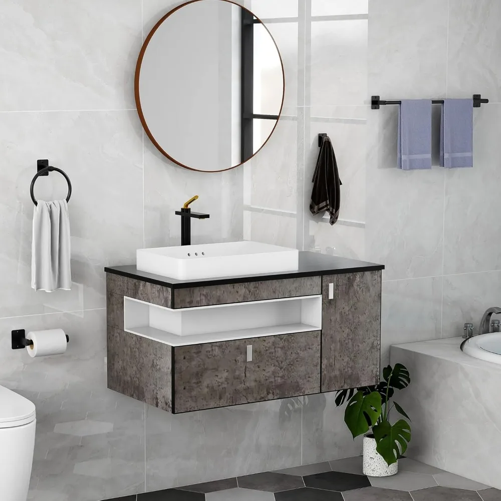 Matte Black Bathroom Accessories Set,  4 Pieces Bathroom Hardware Set, 24 inch Towel Bar, Towel Racks for Bathroom, Robe Towel H