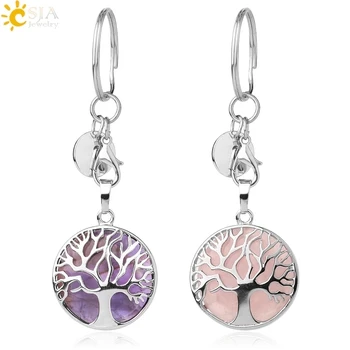 CSJA Luxury Natural Crystal Stone Original Keychain Tree of Life Keychain Lucky Key Ring Car Decor Christmas Women Men G498 1