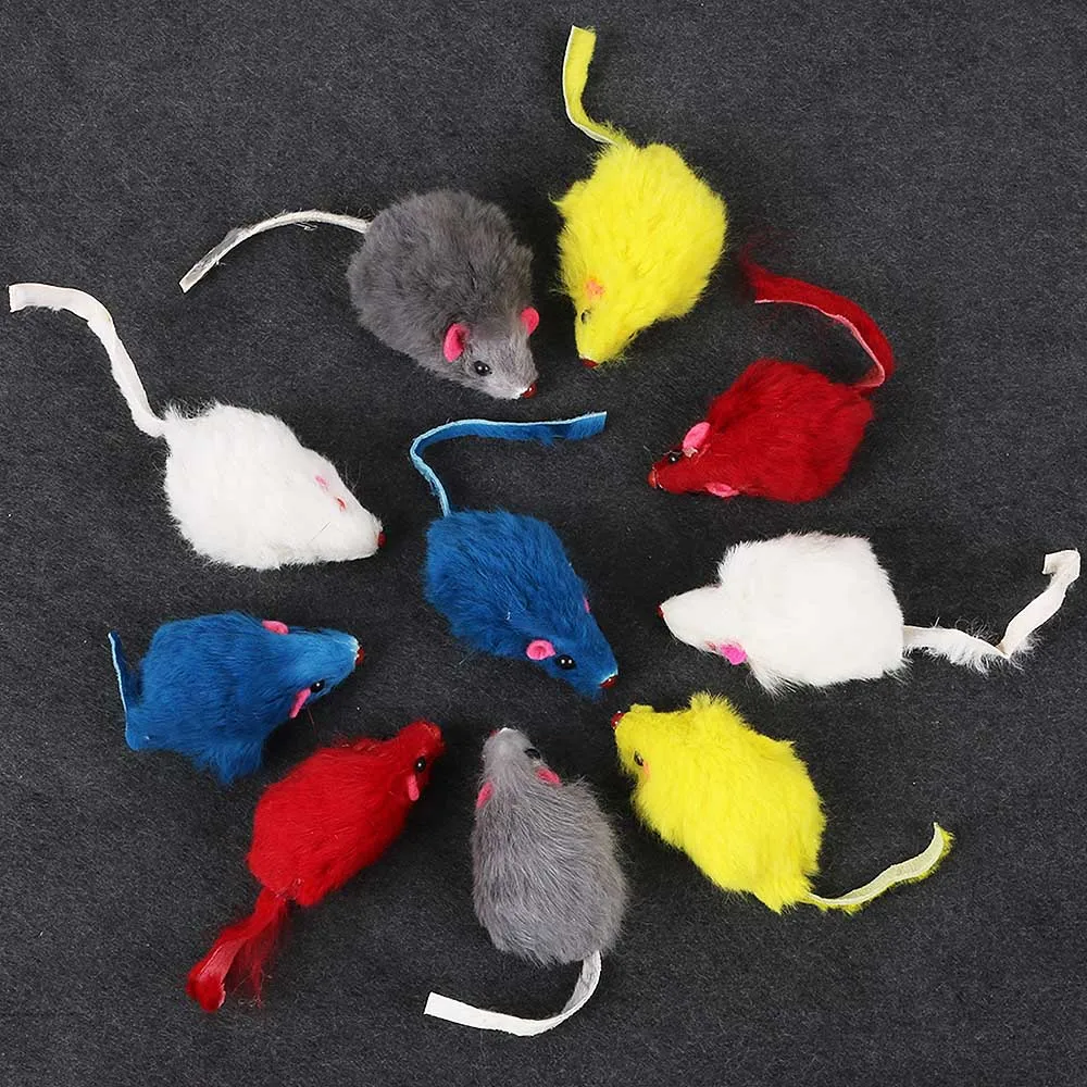 10PCS New Mini Funny Rabbit Fur False Mouse Simulation Mice with Squeak Noise Playing Toys For Cats Kitten Pet Supplies 