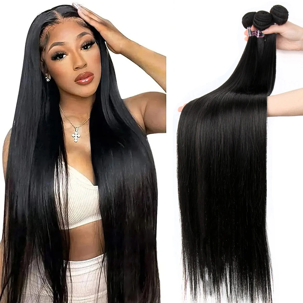 

Bone Straight Human Hair Bundles Brazilian Human Hair Weave 100% human hair 8-32 Inches long Remy Hair Extension Natural Black