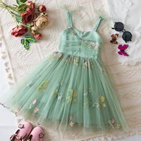 Summer New Baby Girl Dress Sweet Suspender Tulle Causal Princess Dress Flower Embroidery Bow Birthday Party Dress 1-5 Years 3