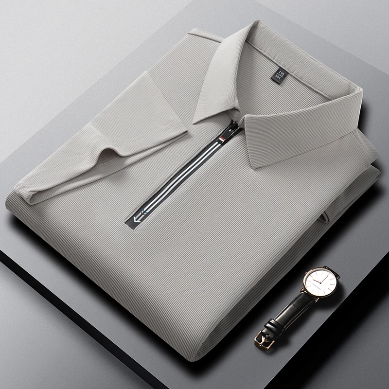 Stylish men’s polo T-shirt with lapel collar and half zip