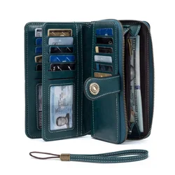 Vintage RFID Anti - Theft Large Capacity Women's Zipper Wallet with Wrist Strap (Blue)