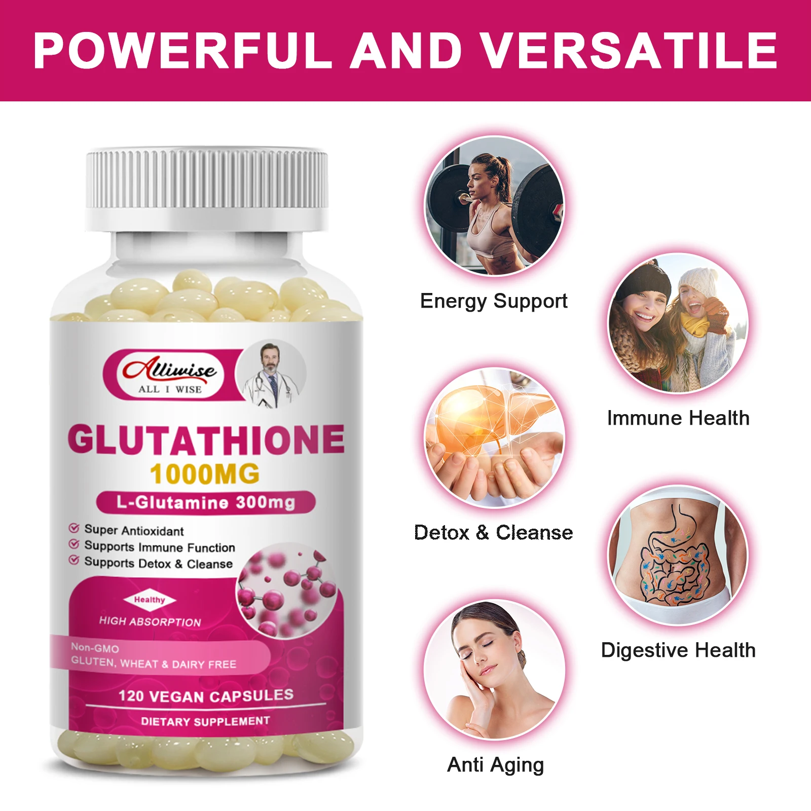 Alliwise Glutathione Supplement Liver Detox & Milk Thistle Lipoic Acid Liver Detox Cleanse Immune Glutathione Skin Care