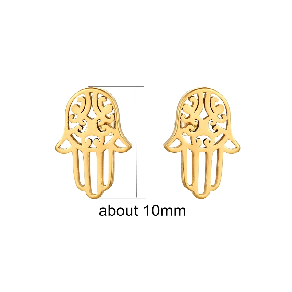 Small Earrings for Girl Hollow Vintage Design Fatima Hamsa Hand Stud Earring Jewelry Golden Stainless Steel Women Accosseries 4