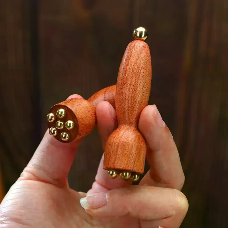 Lotus Seedpod Beauty Professional Brass & Rosewood Facial Gua Sha Tool Eye Relaxation Spot Meridians Acupoint Massage Handheld