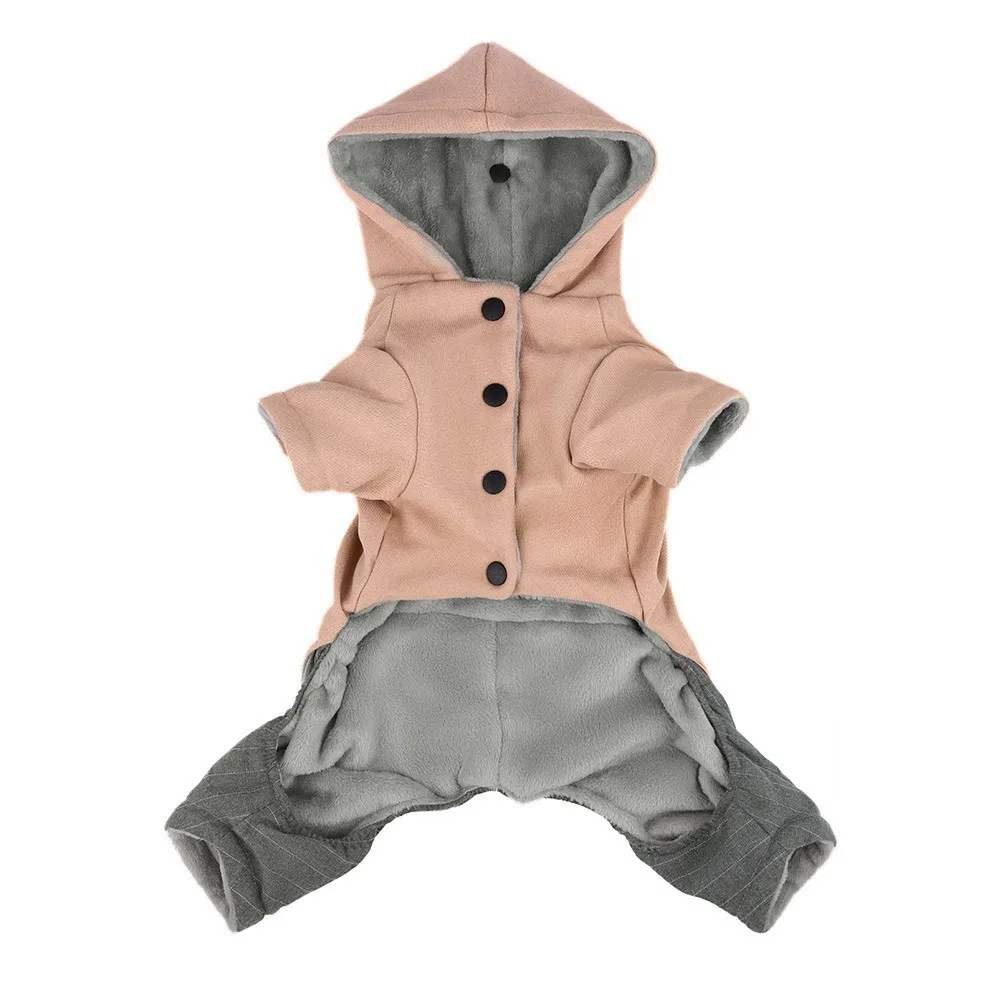 컬러 블록킹 두꺼운 네발개옷 따뜻하고 부드러운 강아지 후드티 모자 포함 편안..