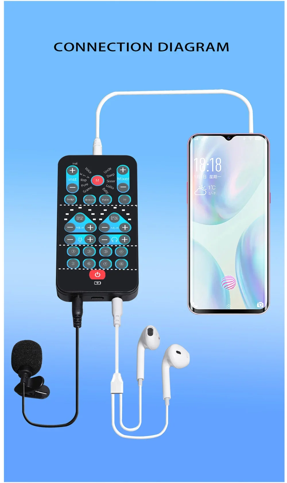 M10 Mini Voice Changer Card 8 Sound Effects Support Multi Function  Male Female