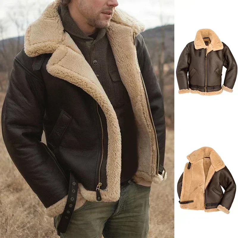 Winter Men's Leather Bomber Jacket Warm Casual Motorcycle PU Leather Coat Imitation Windbreaker leather jackets men winter jacket
