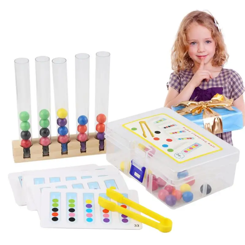 

Clip Beads Test Tube Toys Children's Wooden Beads Matching Clip Color Toy Colorful Early Educational Toy For Home School Travel