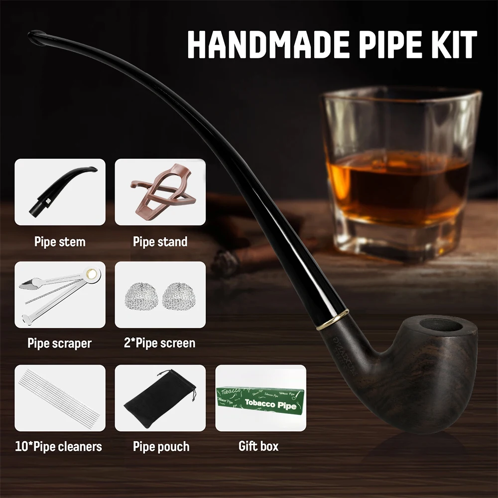 Tobacco Pipe Smoking Pipe JIBILL Tobacco pipe gift box set Handmade Pipe Wood Pipe With Replaceable Acrylic 9mm Pipe Stem Pipe Stand Pipe Cleaner Tool