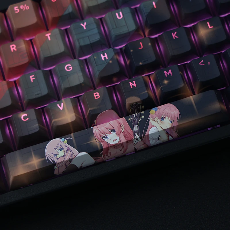 Chaves Pbt Tintura Subbed Keycaps dos Desenhos Animados Anime Gaming Key Caps Bocchi a Rocha Hitori Gotoh Backlit Keycap para Ansi Layout 108 - Imagem 3