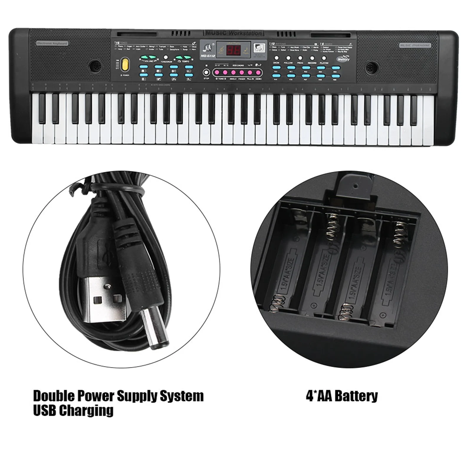 Multifunctional Electronic Keyboard 61 Keys Electronic Organ Portable Digital Music Keyboard with Mic Portable Digital