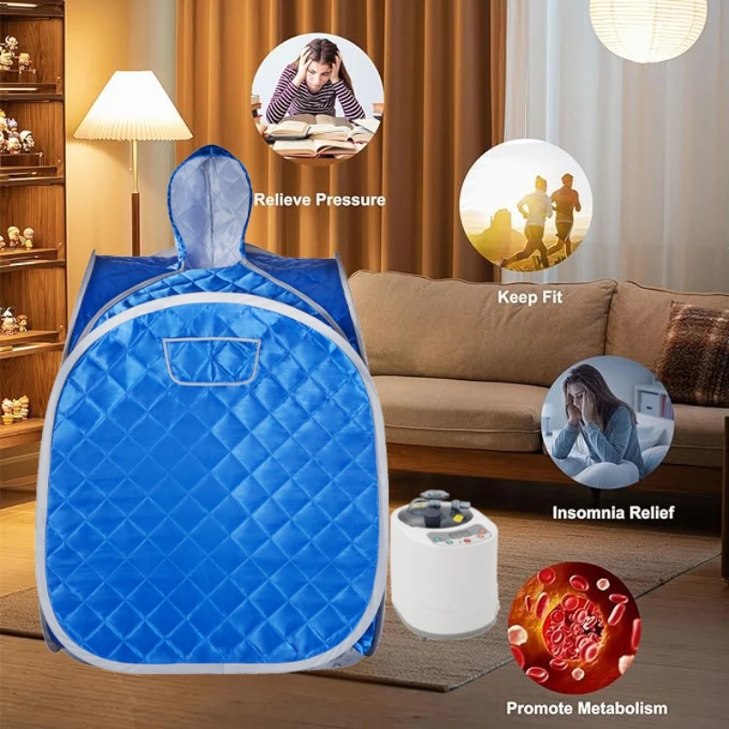 사우나 Portable Steam Sauna 1 Person Folding Sauna Tent at Home with 900W & 2L Steamer Generator Home SPA Blue 찜질 2
