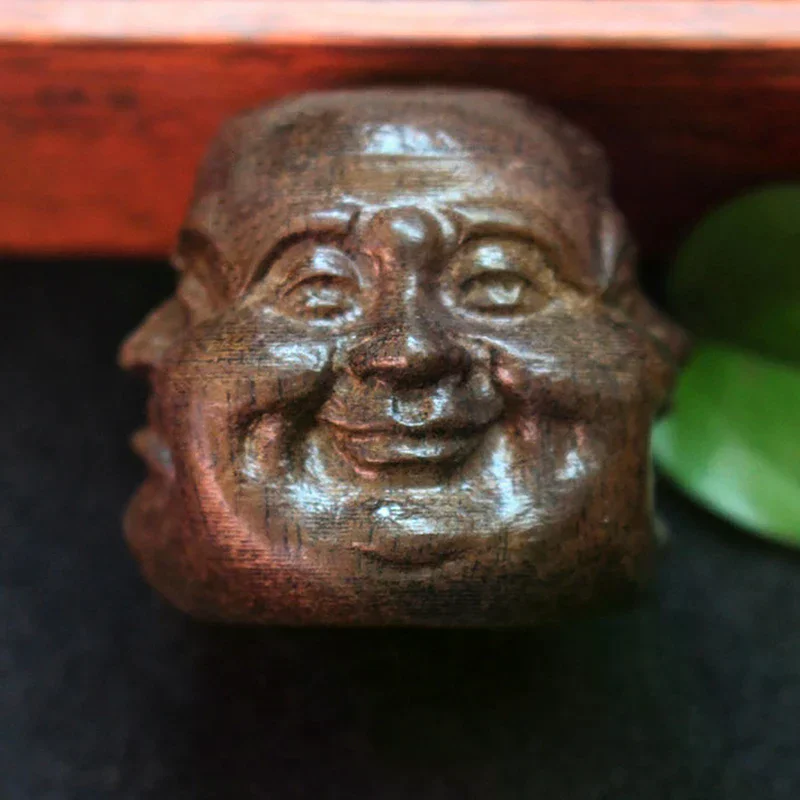 Collectibles Chinese Hand Carved Wooden Tibetan Buddhism Four Face Buddha Head Statues Indoor Office Home Decoration