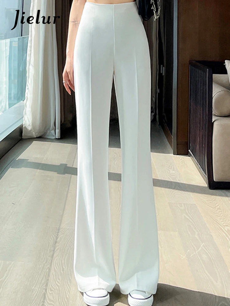 Jielur Pink Full Length Casual Women's Wide Leg Pants Straight High Waist Solid Color Summer Simple Female Trousers Y2k Pants