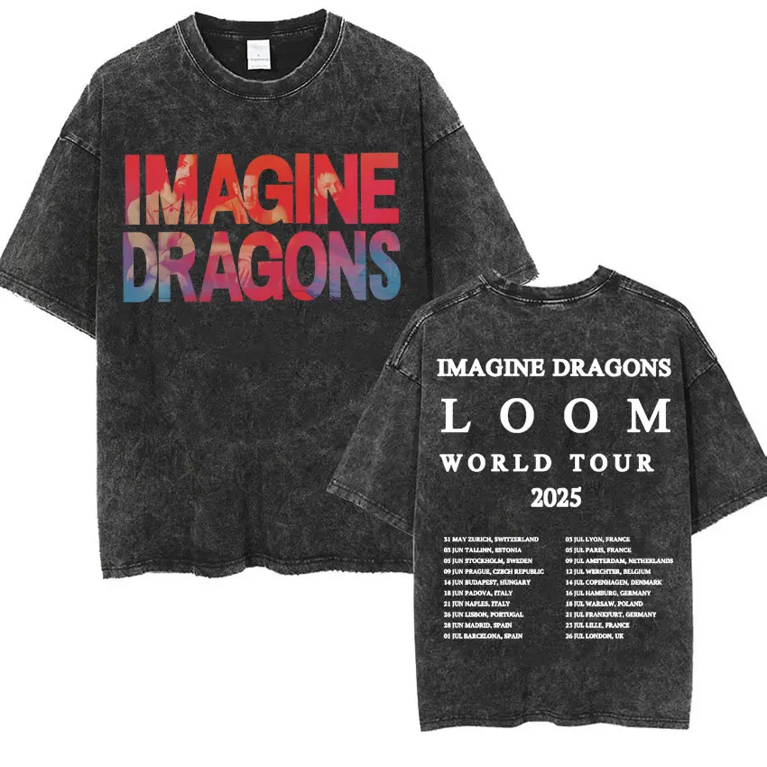 Imagine Dragons Band - Loom Tour 2024 New Album T Shirts Men Women Fashion Hip Hop Style Retro Washed T-shirt Loose Short Sleeve 2