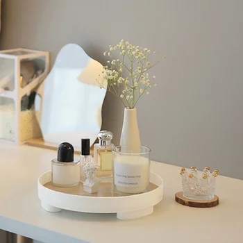 북유럽 목재 보관 트레이, 가정용 책상 잡화 화장품 향수 보석 키 플레이트, 홈 장식 라운드 보관 트레이