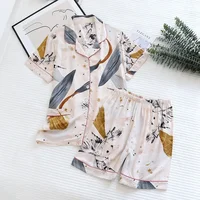 Summer new ladies 100%viscose pajama set short-sleeved shorts thin section home service loose large size two piece set plus size - Image 2